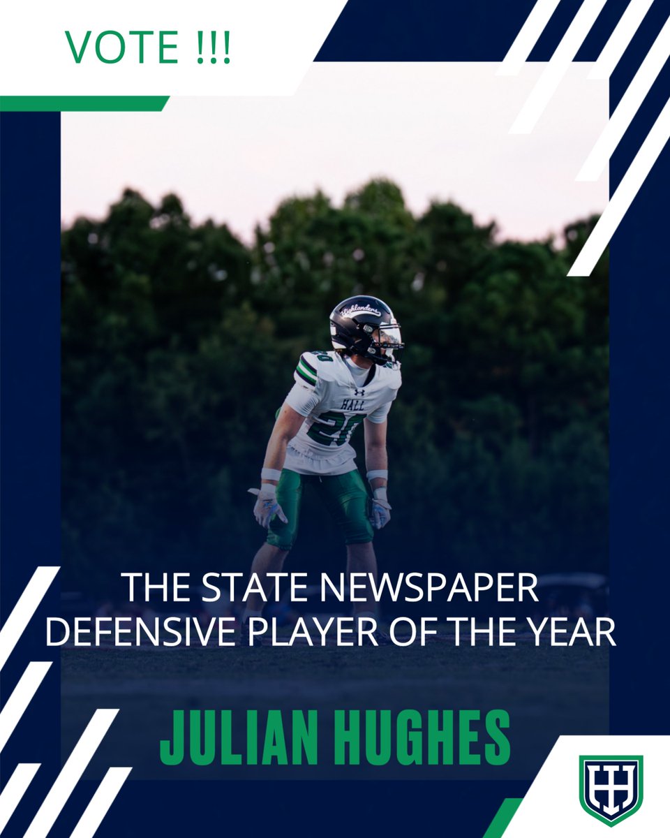 AthleticsHHES's tweet photo. Highlander Nation, you know what to do--VOTE!

Patrick Belk '26 &amp; Julian Hughes '26 have been nominated for The State Newspaper High School Offensive &amp; Defensive Player of the Year!

VOTE FOR PATRICK - https://t.co/k2fMaZwjs7
VOTE FOR JULIAN - https://t.co/6W8whjkB2O

#GoHall https://t.co/c4aOAuKEF3