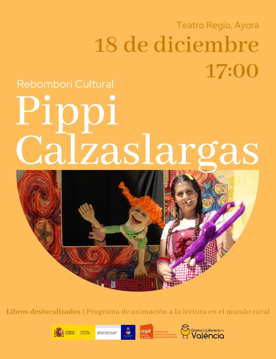 Cuentacuentos - Pippi Calzaslargas
🗓️Jueves 18 de diciembre, a las 17:00 horas.
🏛️Teatro Regio de #Ayora
➡️Edad recomendada entre 3 y 8 años.
🎭Entrada gratuita.
ℹ️+info: ayora.es/es/noticia-eve…
