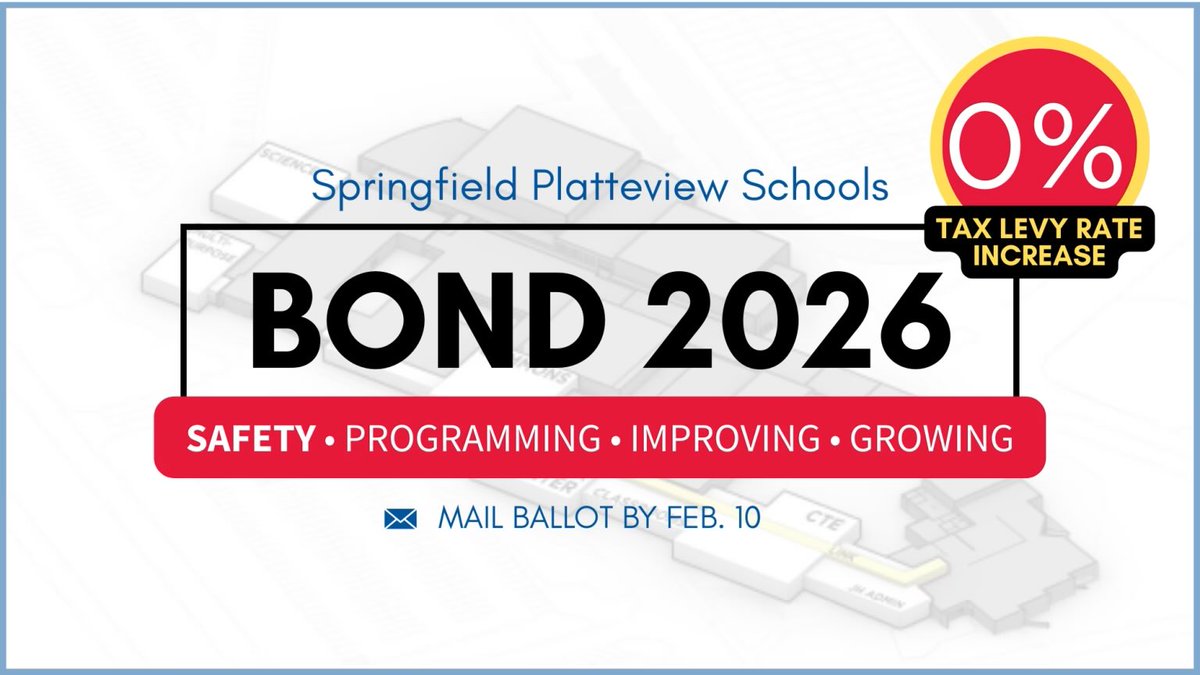 SpringfieldPV's tweet image. The SPCS Board of Education voted unanimously last night to take the proposed bond to an election. *MAIL-IN BALLOTS DUE - Feb. 10, 2025. Spcsne.org/bond for more information. 🗳️ O%