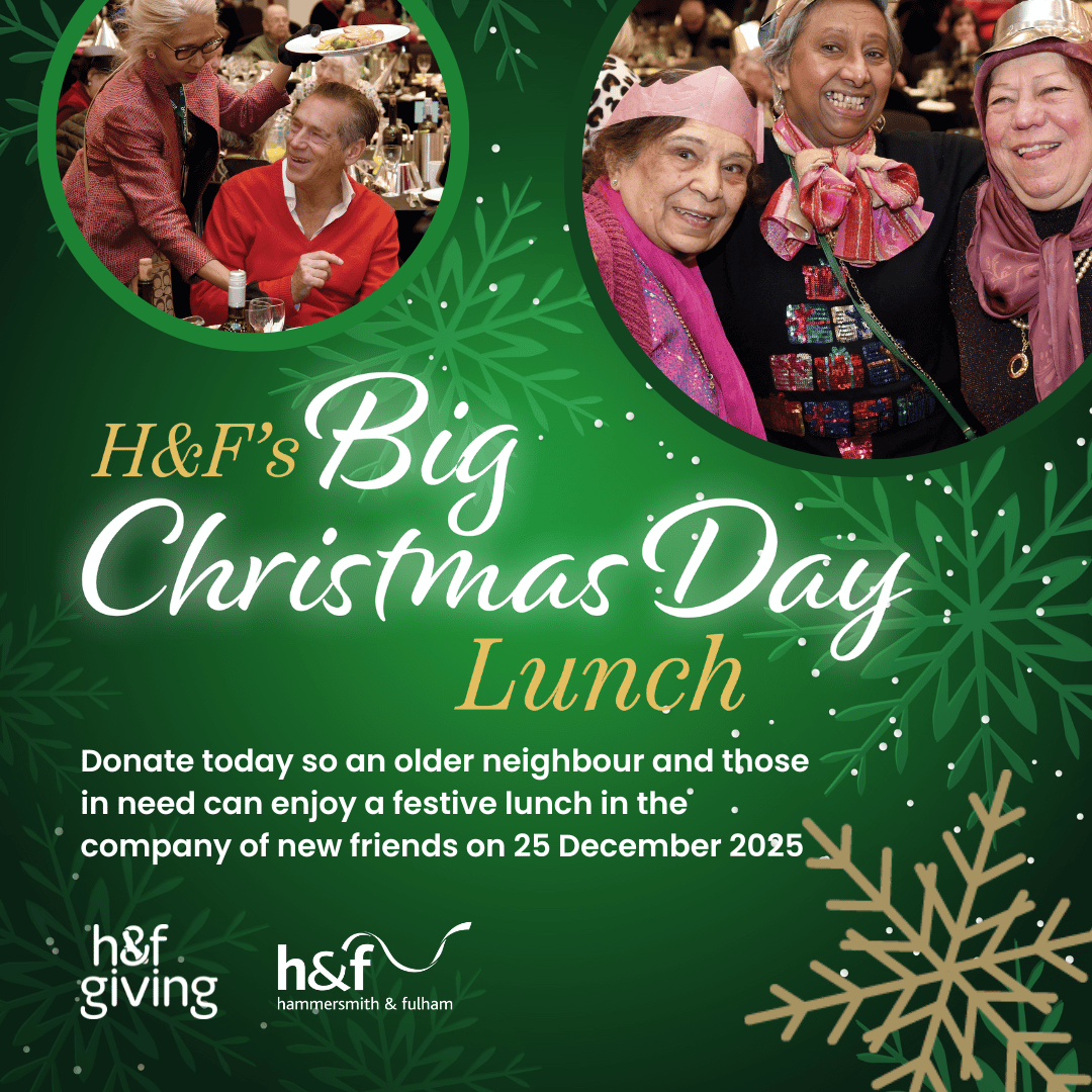 Help us host Christmas lunch for 500 older H&amp;F residents!

Our Big H&amp;F Christmas Day Lunch is back for older residents who’ll otherwise be celebrating alone on 25 December. 

Donate here, to help make it an incredible day: lbhf.gov.uk/news/2025/11/h…