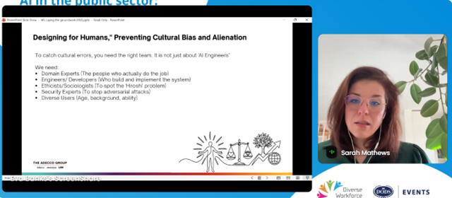 TotalEventsDEI's tweet image. To close out our morning sessions we have had Sarah Mathews delivering a session on 'Laying the groundwork: How to prepare your organisation for AI' Lots of great tips were shared in this session, a huge thanks to Sarah for this. #AIinthePublicSector
