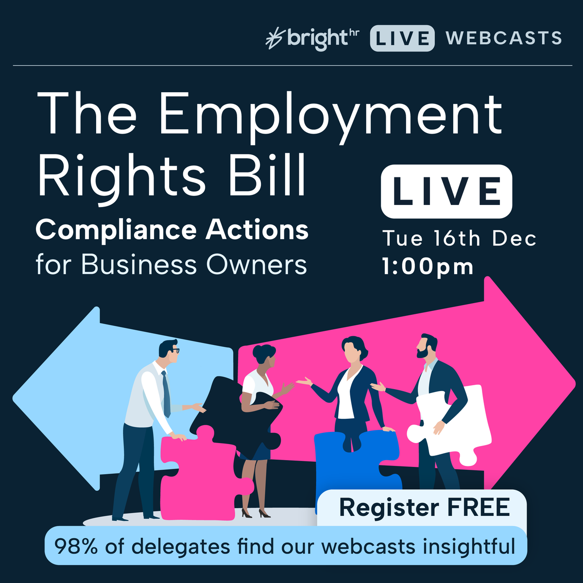 BrightHR_'s tweet photo. Major changes are coming to UK employment law. Starting next April, there will be changes to sick pay, parental leave, redundancy, trade unions and more. Join our webcast on 16th December at 1pm to get the latest. https://t.co/O3yAnBlr62
#BrightHR #EmploymentRightsBill https://t.co/VlpNtJMjdu