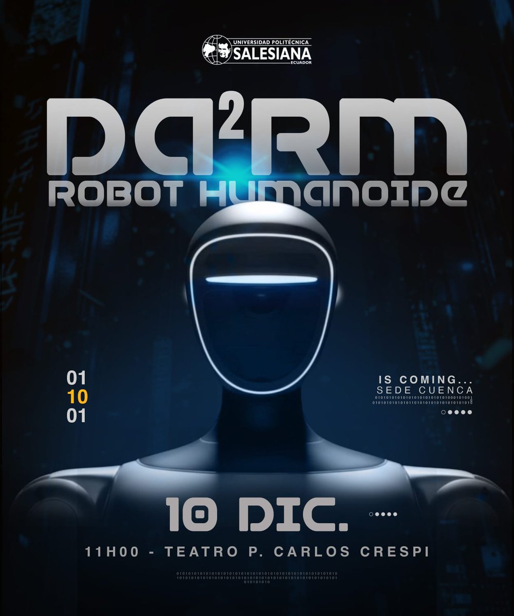 🤖 La #UPS sede #Cuenca, presenta DA2RM – Robot Humanoide, una experiencia que une tecnología, innovación y visión de futuro.

 🗓️  Miércoles, 10 de diciembre
🕚  11h00
📍 Teatro P. Carlos Crespi 

Muy pronto, la innovación cobra vida. 

#UPSEcuador #UPSCuenca #InnovaciónUPS