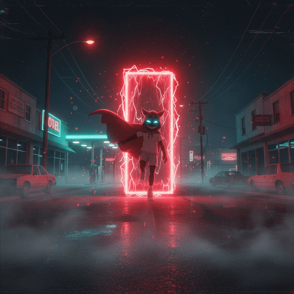 Small town, quiet night—until G*Boy stepped through the red doorway.