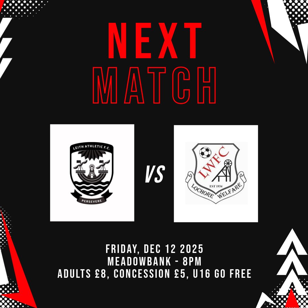 🔜 Next up we face Lochore Welfare in the league on Friday night, kicking off at 8pm at Meadowbank.

🎟️ £8 Adults, £5 Concessions, U16 go free…

Come along and support the boys under the lights! 🏁