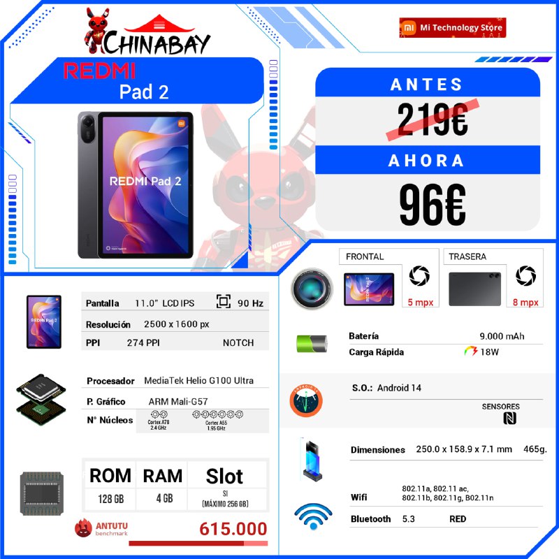 🧡 Redmi Pad 2  
💶 Precio: 96.11€  
📝 Cod. Promo: ESGS15  
🌐 Link: chinabay.pro/44UQrtm  

🈸 MediaTek Helio G100 Ultra  
🔘 4 GB RAM  🔘 128 GB ROM  

#RedmiPad2 #Tecnología #Gadgets #Ofertas #Electrónica