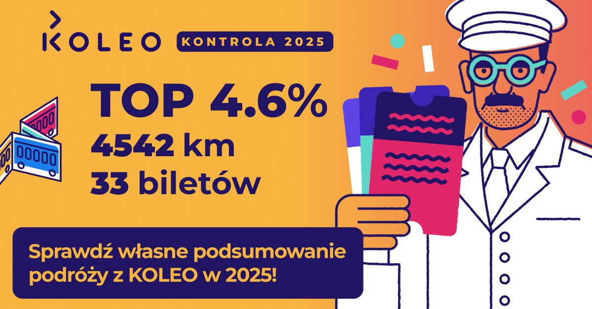 Moje podsumowanie kolejowych podróży w 2025.

#KoleoWrapped2025 
#KOLEOWrapped