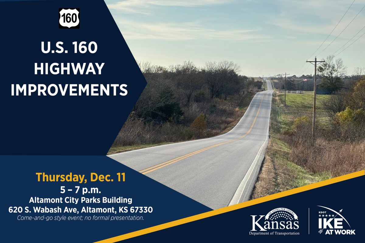 REMINDER: KDOT will host a public open house from 5 to 7 p.m. Thursday, Dec. 11, in the Altamont City Parks building. Read more here: ksdot.gov/Home/Component…