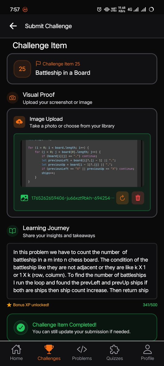 iamabhishek012's tweet image. #Day25 of #30DaysCodingChallenge
DSA with Java (Part-2) on Masterji app
Topic :  Battleship in a board
@Hiteshdotcom @ChaiCodeHQ