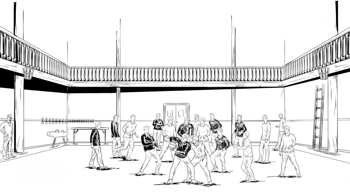 An illustration of the first game of basketball