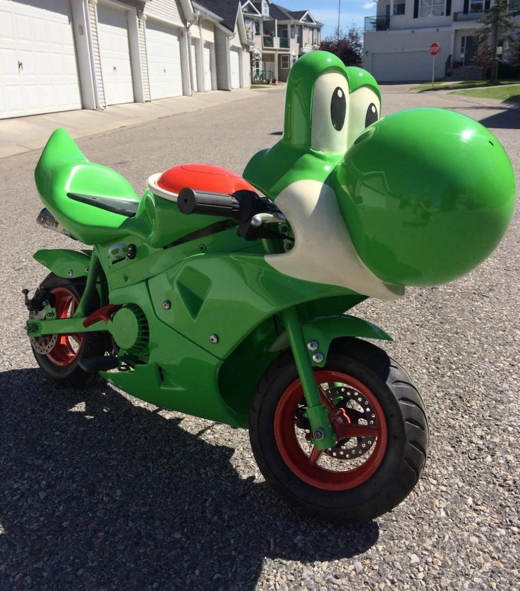 Dexerto's tweet image. A motorcycle enthusiast has made his own custom Yoshi Bike

Creator &apos;ROKKIT44&apos; says the project started out as a rusted pocket bike frame, and the bike now has a top speed of 25mph