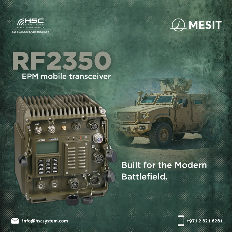 The RF2350 delivers secure, resilient multiband communication for today’s connected battlefield.

#HSCS 
#forasaferworld #uae #abudhabi #dubai #digitaltransformation
@MESIT @MANET
#MESIT #RF2350
#ملتزمون_ياوطن
#نتصدر_المشهد