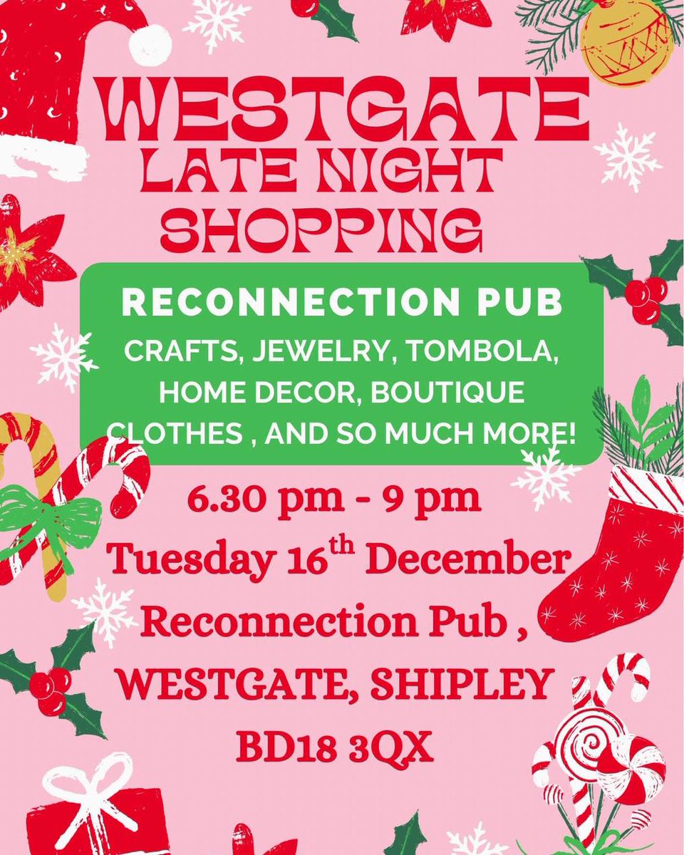ShipleyTC's tweet photo. Date for the Diary! ππ
If you still have Christmas shopping to do, head to the Westgate Christmas Market at Reconnection Shipley on Tuesday 16th December.
Lots of local businesses taking part in the late night shopping event, 6.30pm-9pm.
#ShopLocal #Shipley #ShipleyCommunity https://t.co/BjiR3CO4fd