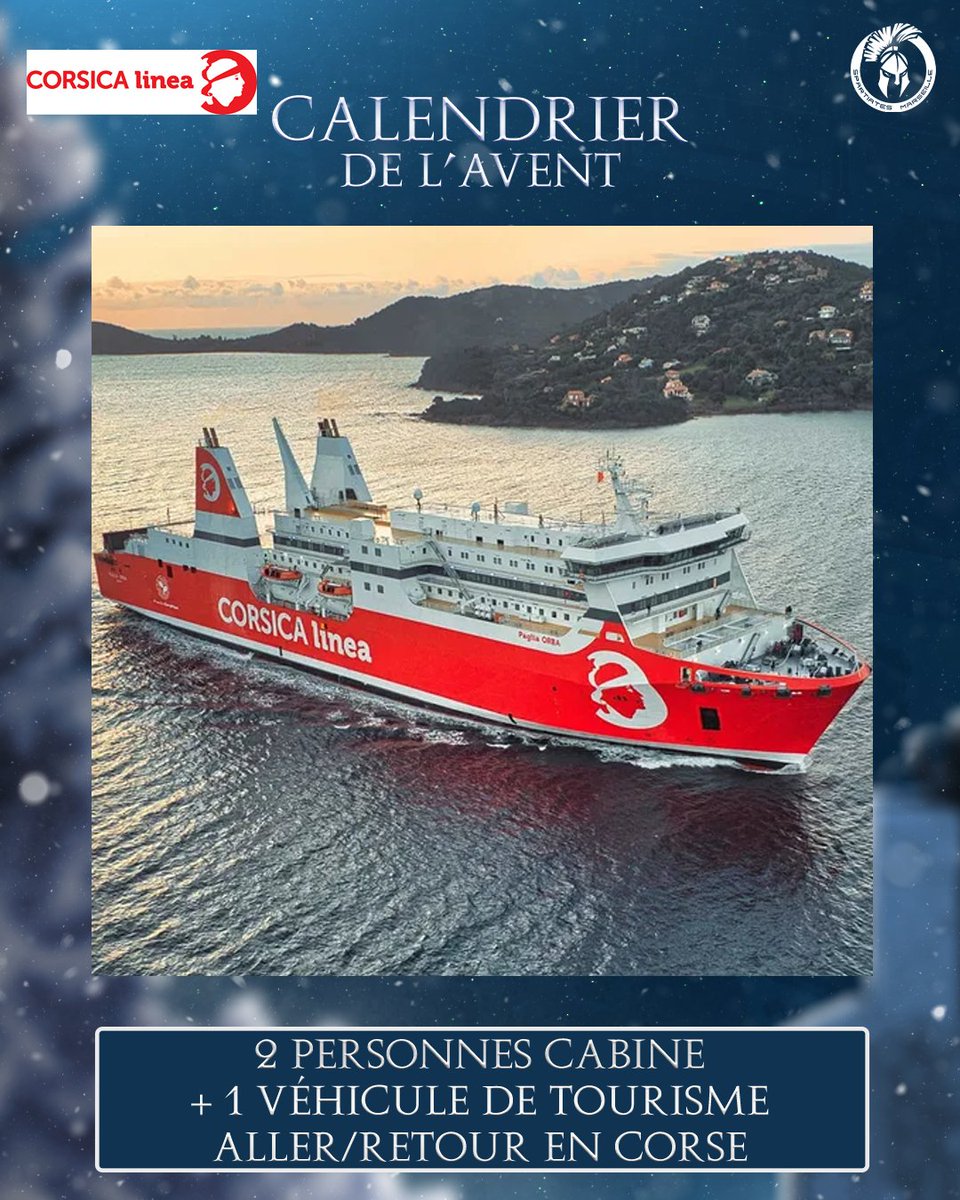 SpartsMarseille's tweet image. J9 - 𝐂𝐚𝐥𝐞𝐧𝐝𝐫𝐢𝐞𝐫 𝐝𝐞 𝐥'𝐚𝐯𝐞𝐧𝐭 ! 🎁

Aujourd’hui, tentez de remporter un aller retour en Corse pour 2 personnes, en cabine sur un navire corsica linea ! 😍

Pour participer : 

Rt + follow @SpartsMarseille

Bonne chance à tous ! 🍀

Tirage au sort mercredi 09…