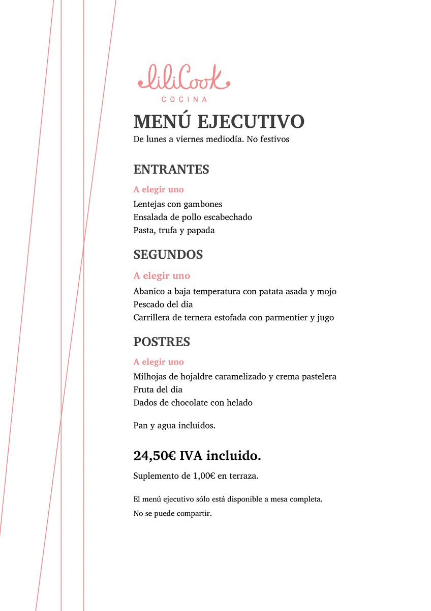 Diciembre llega a Lilicook y llega con sabor 🍴❄️ Hoy estrenamos el Menú Ejecutivo con una propuesta cuidada, reconfortante y perfecta para disfrutar al mediodía | Disponible martes, jueves y viernes 📲 Reserva tu mesa y saborea el menú de esta semana.

#Menu #Lilicook #Salamanca