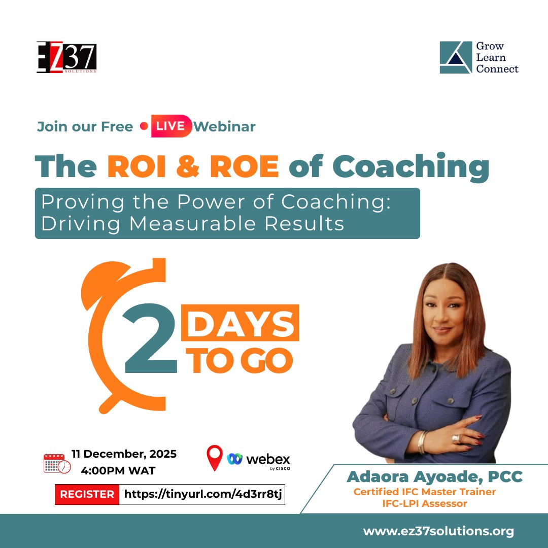 Did you know? Coaching can transform teams, but its true value only becomes powerful when you can measure it.
2 DAYS TO GO — FREE WEBINAR

Topic: The ROI &amp; ROE of Coaching
 Date: Thursday, 11th December 2024
 Time: 4:00 PM – 5:30 PM (WAT)

Register: tinyurl.com/4d3rr8tj