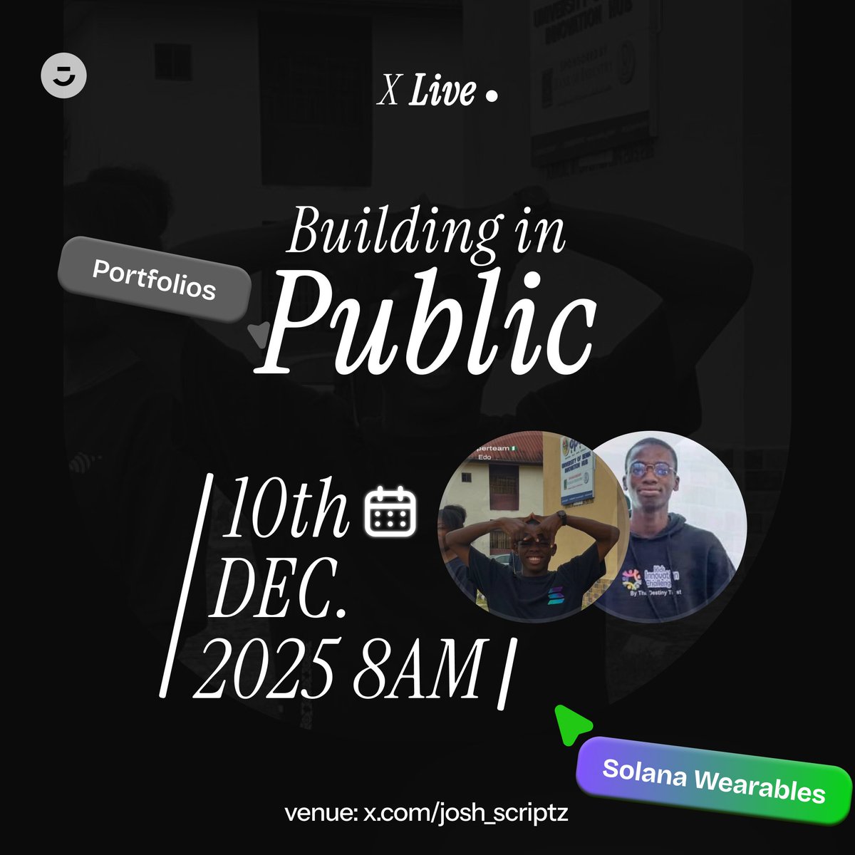 josh_scriptz's tweet image. Hey guyssss 👀🔥

Felt like doing something different, so here we go…

I’ll be going LIVE this Wednesday with @BigYemy, diving into research for @solanawearables, exploring ideas, and sharing parts of the build process.

I’ll also be working on my portfolio live, showing how I…