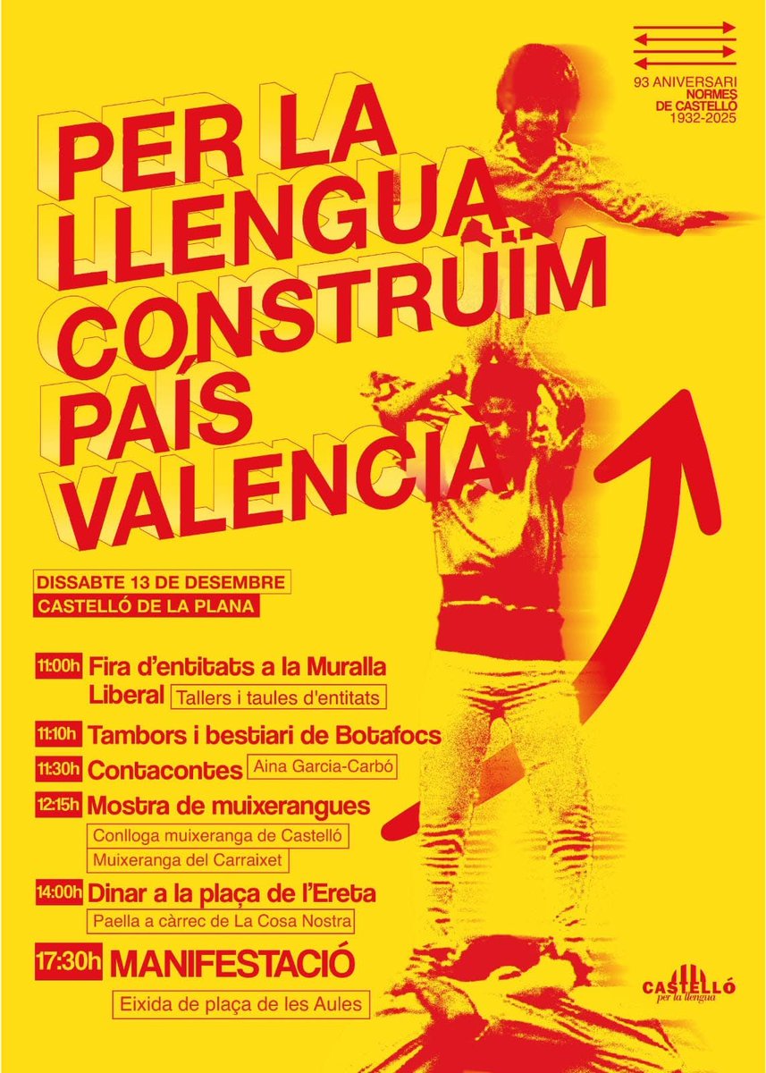 conlloga_'s tweet image. Dissabte celebrarem el 93é aniversari de les Normes de Castelló amb una jornada que inclourà una mostra de muixerangues a la plaça de la Muralla Liberal a càrrec de la Muixeranga del Carraixet i la Conlloga.

La nostra llengua és el nostre futur. Vine i participa!

#TotElQueSom