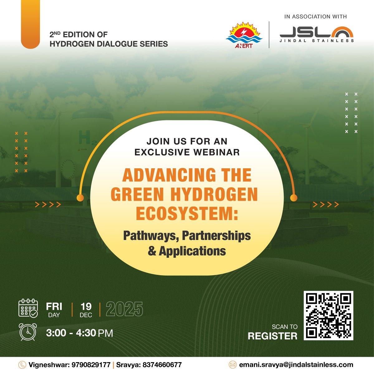 The Hydrogen Dialogue Series returns with its 2nd Edition, bringing together the Agency for New and Renewable Energy Research and Technology (ANERT) and Jindal Stainless Limited.

Theme: Advancing the Green Hydrogen Ecosystem: Pathways, Partnerships and Applications

📅19