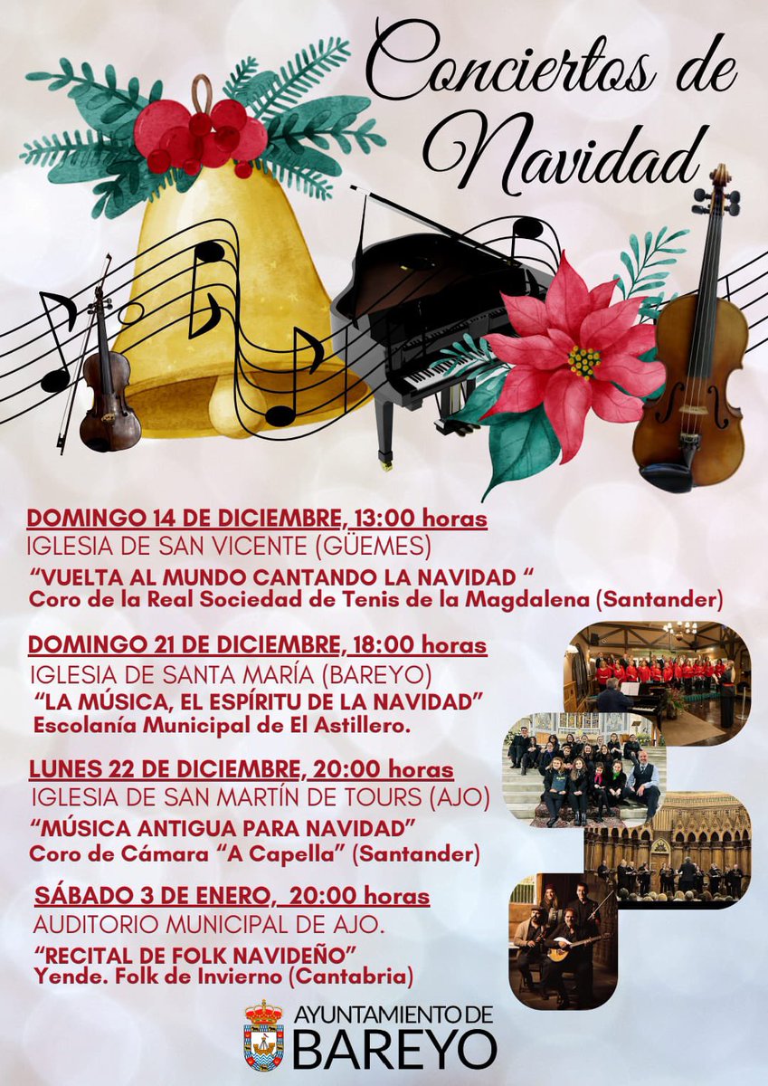 El Ayuntamiento de #Bareyo 
felicita la #Navidad con #musica 🎶🎵🎶 
#ConciertosDeNavidad 🎄🌲❤️