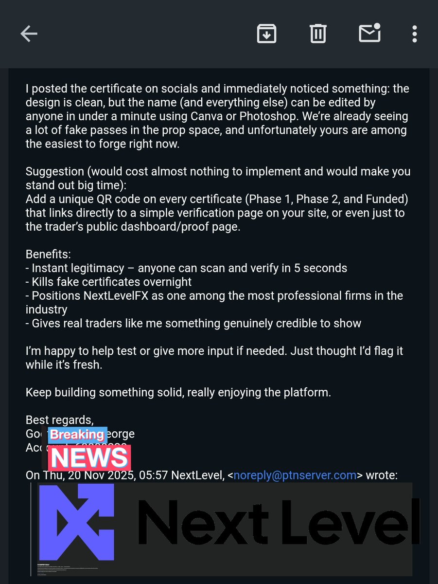 Nyxar98's tweet photo. @next_level_prop I Appreciate the team listening.
From suggestion → execution in under 3 weeks.
QR code makes it impossible to fake and instantly verifiable.
That’s how you build real trust in this space.
Respect. 🙏🏽 https://t.co/K8rC2CjwKt