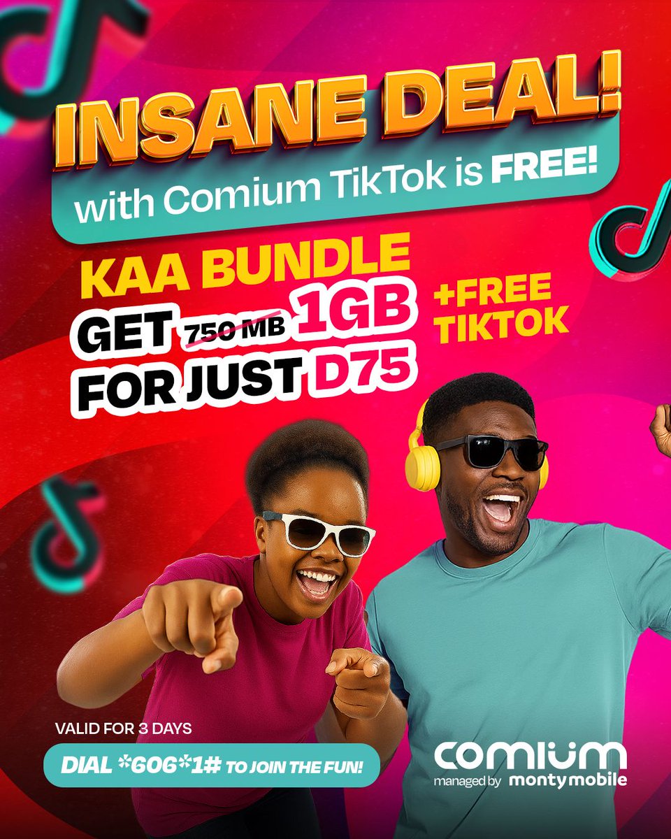 🔥 Gambiaaa, the KAA Bundle just got even better!
Get 1GB for only D75 + FREE TikTok anytime, anywhere! 💃📱
Scroll, post, dance, vibe… the fun never stops!

✨ Dial *606*1# NOW to join the fun!

⏳ Bundle valid for 3 days.
T&amp;C applies.
❤️ Comium — Better Together.