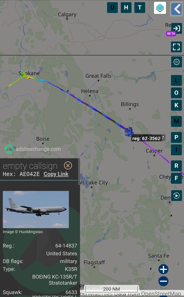 sipjack1776's tweet photo. Tanker 4x Oout of Fairchild AFB:
KC-46A Pegasus 
#AE5F97/18-46044/GRIM67
KC-135R Stratotanker 
#AE066C/62-3562
#AE07BB/62-3561
#AE042E/64-14837
Rumblings of Barksdale B-52's to the Pacific today.
@Borrowed7Time @FMilcoms @Saint1Mil  @Andyyyyrrrr @aeroscouting https://t.co/KmLorvofEj