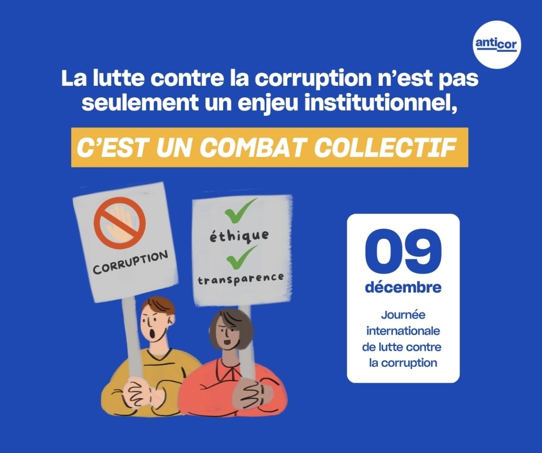 Journée internationale de lutte contre la corruption
Anticor porte ce combat aux côtés de citoyens et citoyennes qui chaque jour alertent, interpellent les institutions et exigent une gestion publique exemplaire.
Soutenir Anticor : portail.anticor.org/fr/dons 
#AnticorAgit