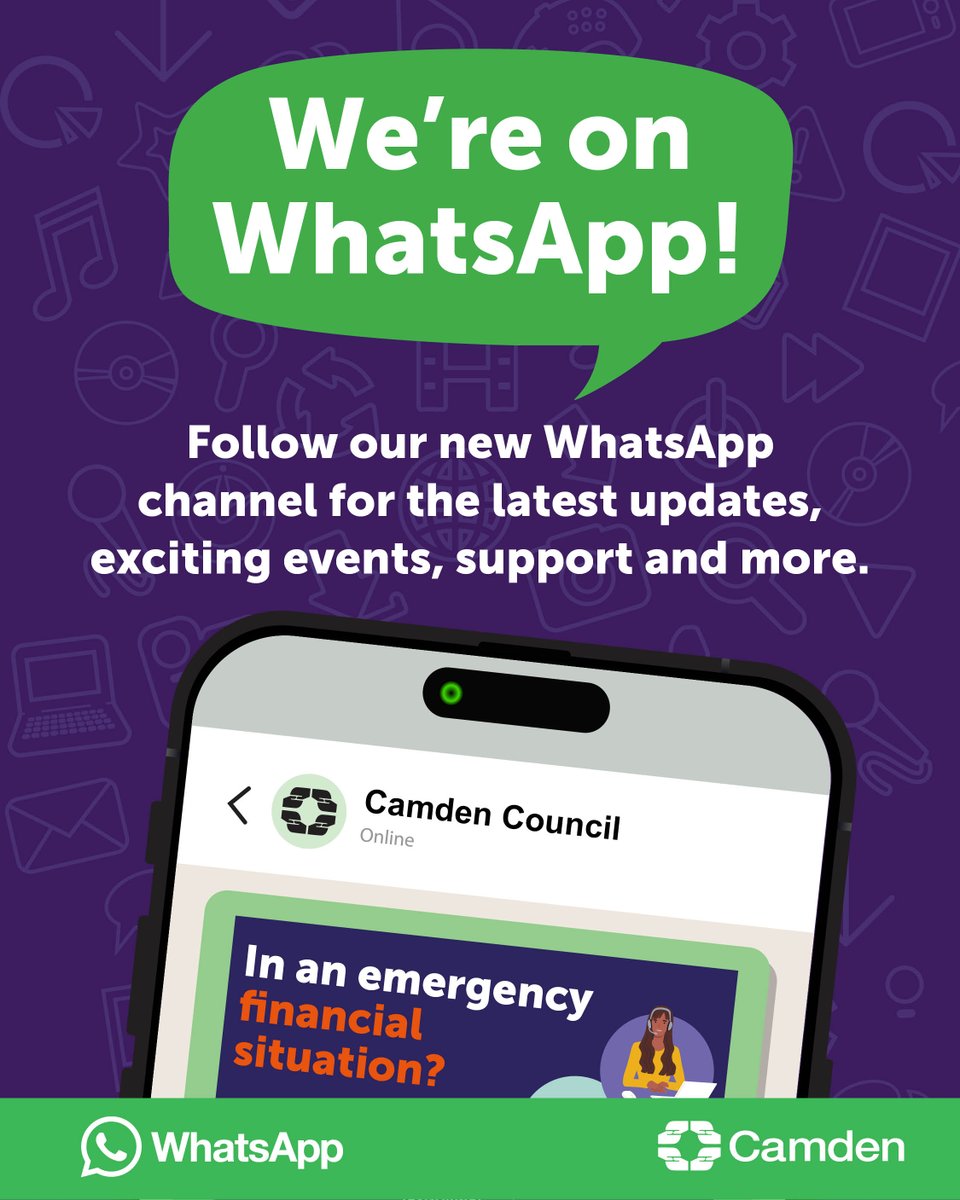 A graphic with the heading 'We're on WhatsApp!'. Text reads 'Follow our new WhatsApp channel for the latest updates, exciting events, support and more. "
