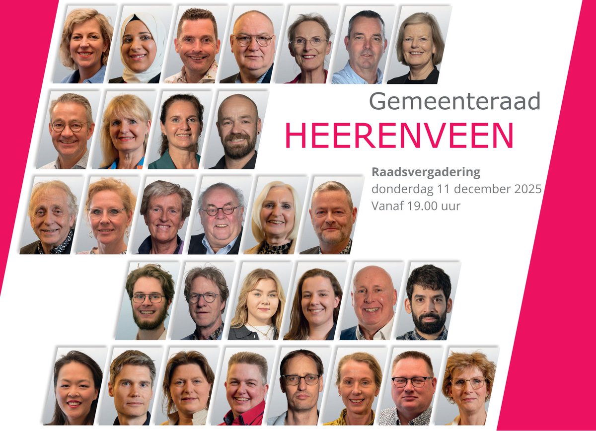 📅 Donderdag 11 december vanaf 19.00 uur vergadert de gemeenteraad van Heerenveen. Agenda via: heerenveen.nl/raadsvergaderi…