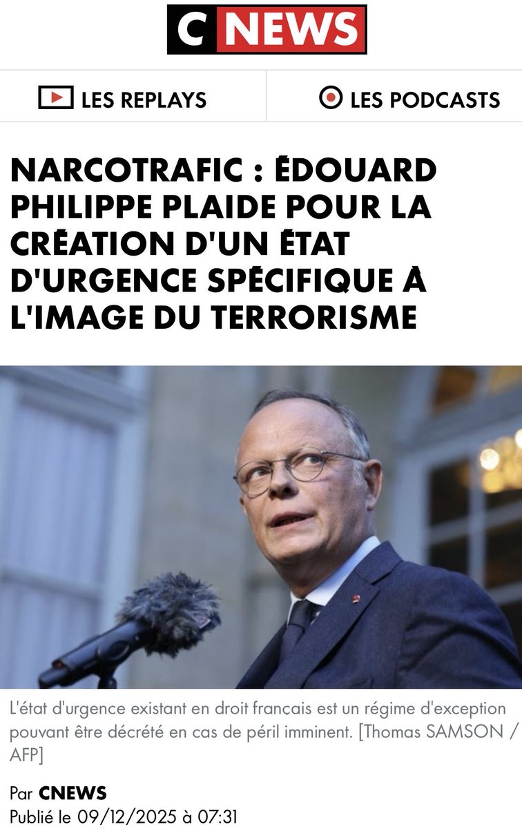 Édouard Philippe se rallie à la proposition d’état d’urgence contre le narcotrafic … que nous portons avec <a href="/MLP_officiel/">Marine Le Pen</a> depuis 18 mois.

Une fois de plus, la marinisation des esprits est synonyme de confrontation au réel, de bon sens et d’efficacité !