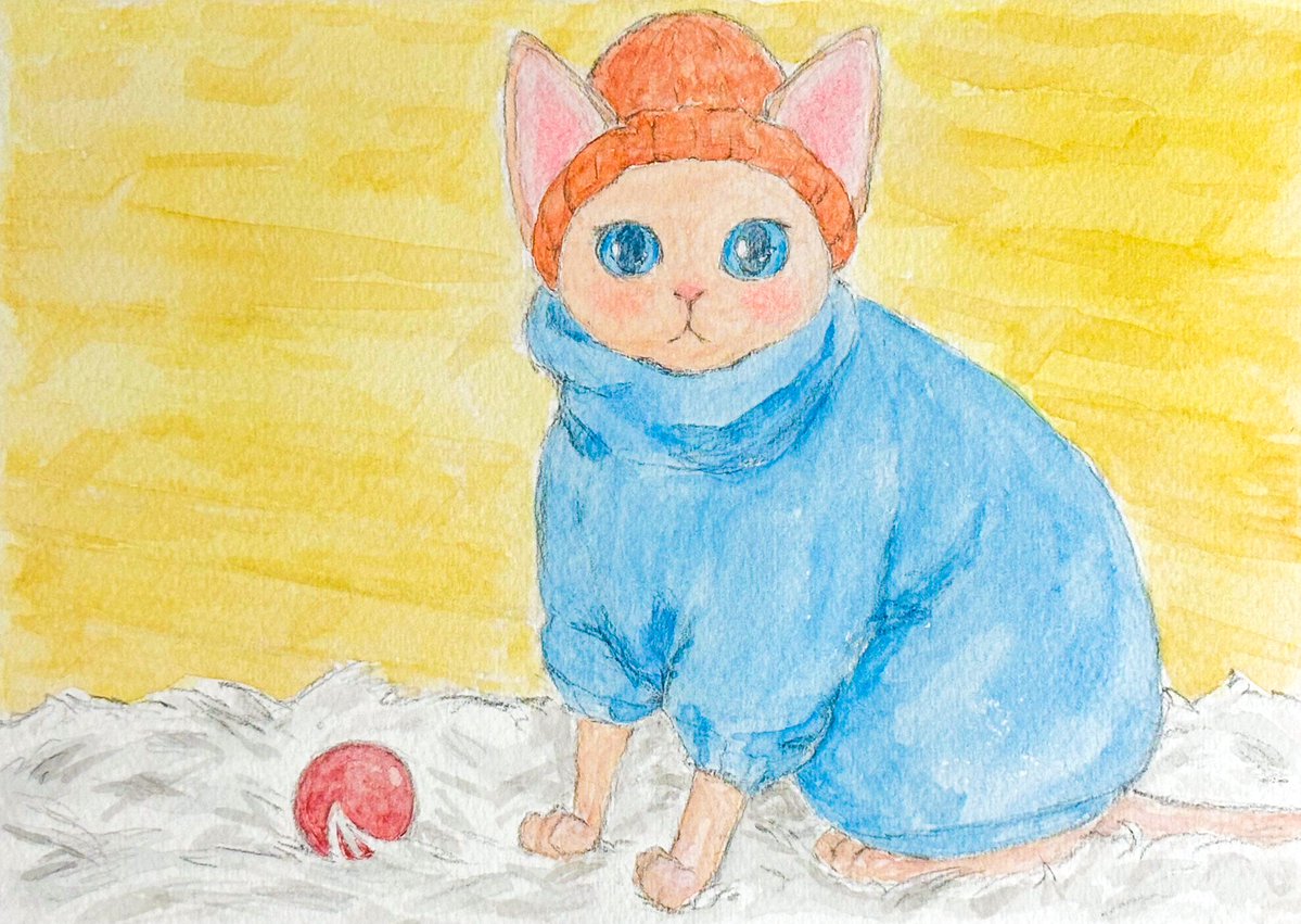 猫イラスト ゆみ あったかにゃんこ😸 #猫 #水彩 #イラスト