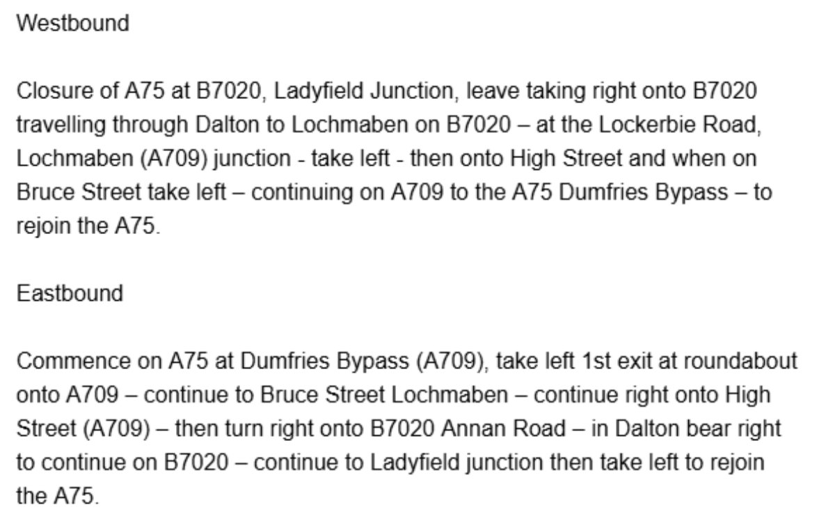 trafficscotland's tweet photo. ❗️UPDATE ⌚️10:36
🗺️#A75 Mouswald
⛔️The #A75 remains ⛔️CLOSED in BOTH DIRECTIONS⛔️ to allow for vehicle recovery.
🚗Drivers should follow local diversion in place and expect longer than usual journey times.
To check your journey, visit https://t.co/YhNVx5VKCN
#ExpectDelay https://t.co/lZS4rr2sqK