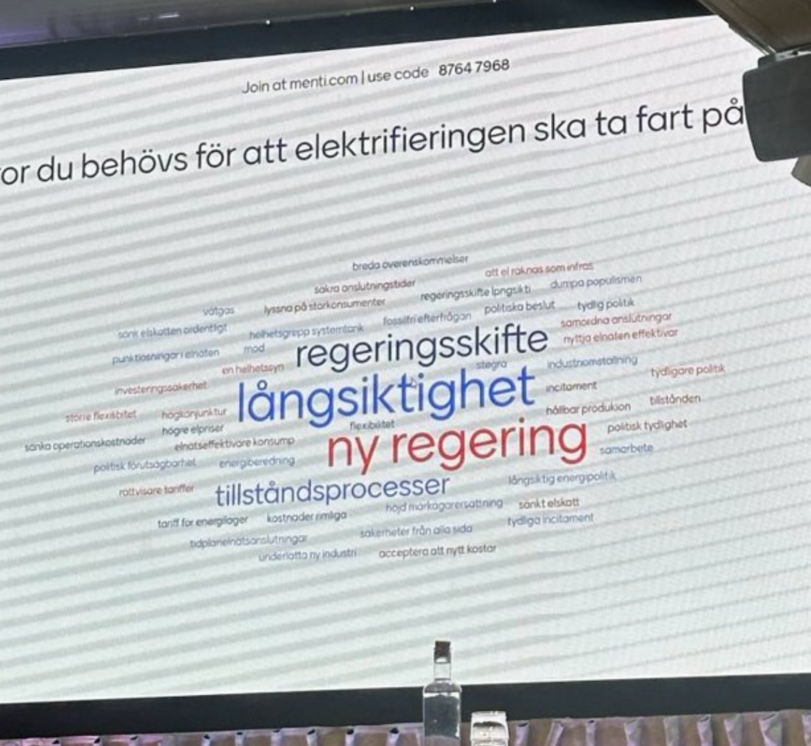 Ny Teknik har energikonferens med allsköns experter. Deltagarna får frågan om vad som behövs för att elektrifieringen ska ta fart. 

Svaret: 
Ny regering 

¯\_(ツ)_/¯