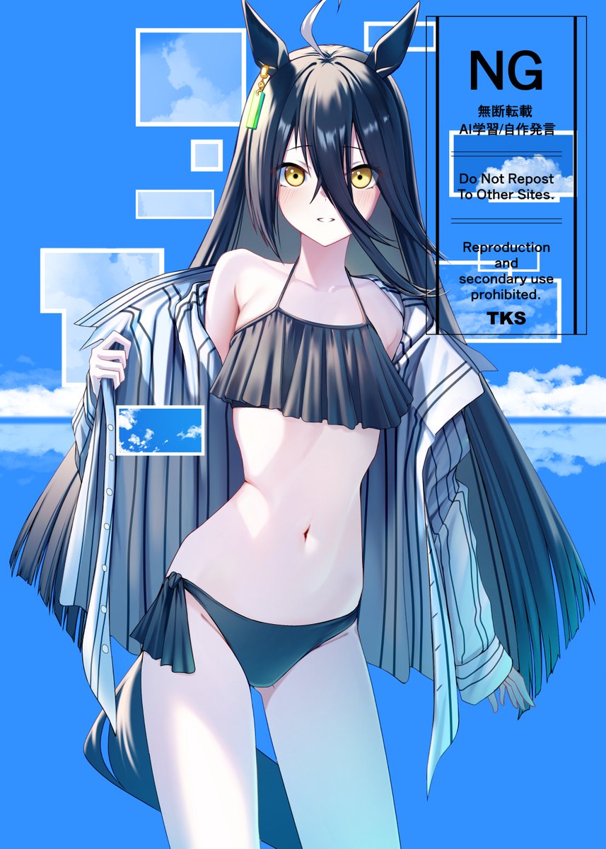 #今年も残りわずかなので今年一番伸びた絵を貼る
夏コミで描いた水着カフェでした🙏