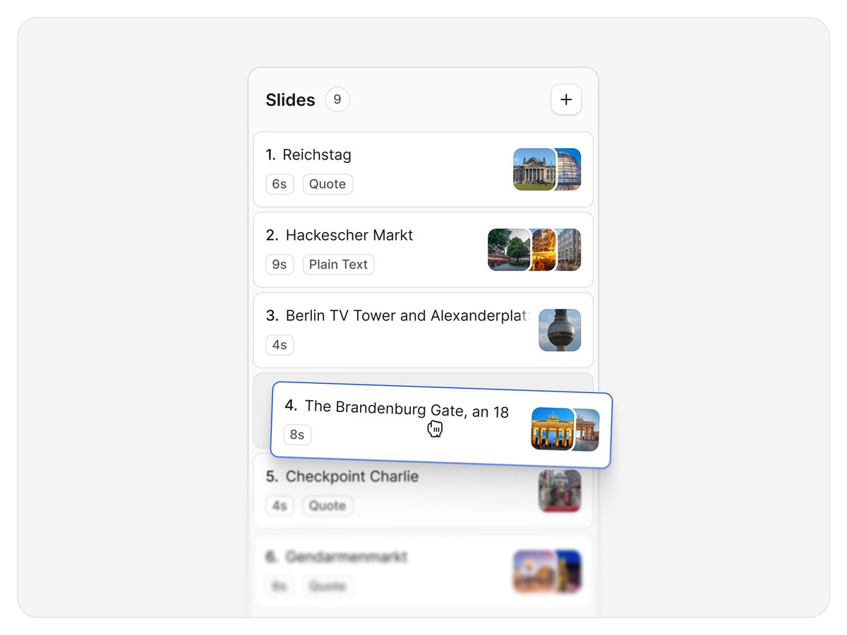 stahusta's tweet photo. Exploring the slide management panel for an AI-powered article-to-video generator. Drag, reorder, and fine-tune each scene's timing to craft the perfect video narrative. https://t.co/bgRG1JYnHV