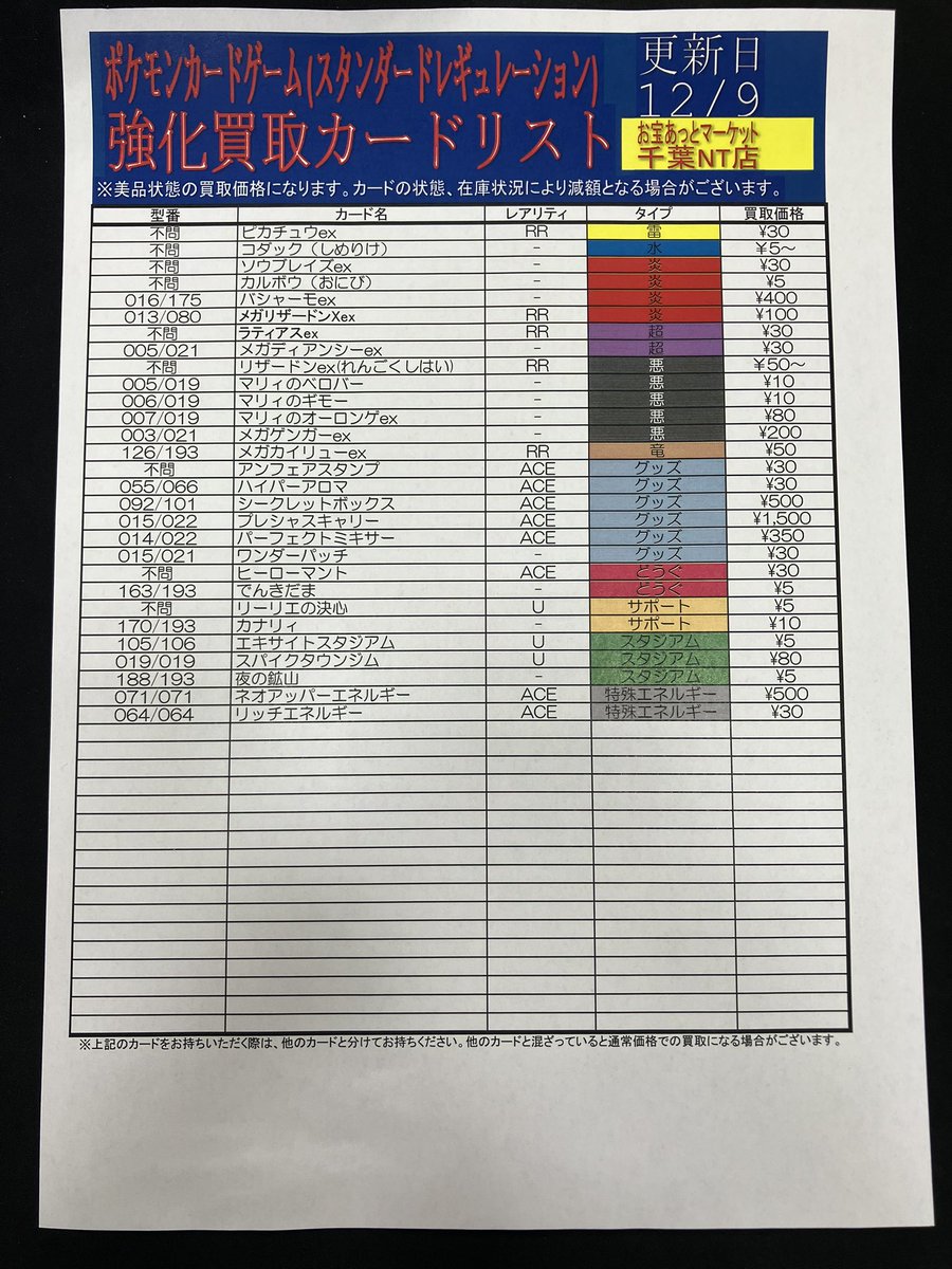 ⚡️#ポケモンカード⚡️ 【強化買取カードリスト】 12/9更新、買取表