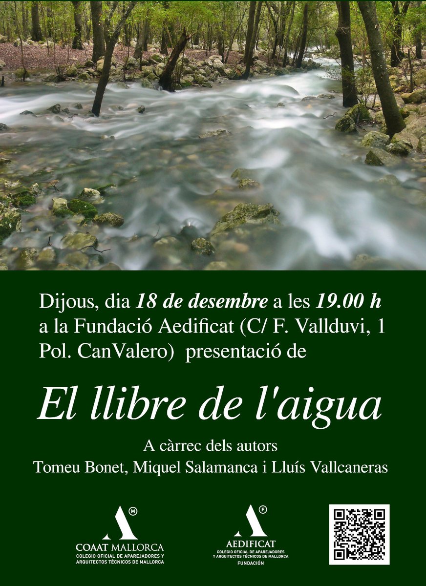 Fund_Aedificat's tweet image. 📌 Presentació d'𝐄𝐥 𝐥𝐥𝐢𝐛𝐫𝐞 𝐝𝐞 𝐥’𝐚𝐢𝐠𝐮𝐚 📖.
📅 18 de desembre
🕖 19 hores
📍 Fundació Aedificat
✅ Amb amb la presència dels autos del llibre: Tomeu Bonet, Miquel Salamanca i Lluís Valcaneras.
+ℹ️👉🏻 bit.ly/4oM11KD