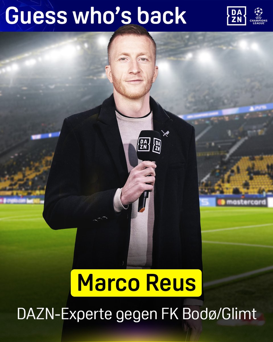 Wir haben da was für euch, BVB-Fans 🖤💛

Marco Reus seht Ihr im Vor- und Nachlauf des BVB-Spiels gegen Bodö/Glimt morgen Abend ab 20:15 Uhr live als DAZN-Experten 📺 #UCL #BVBBOD