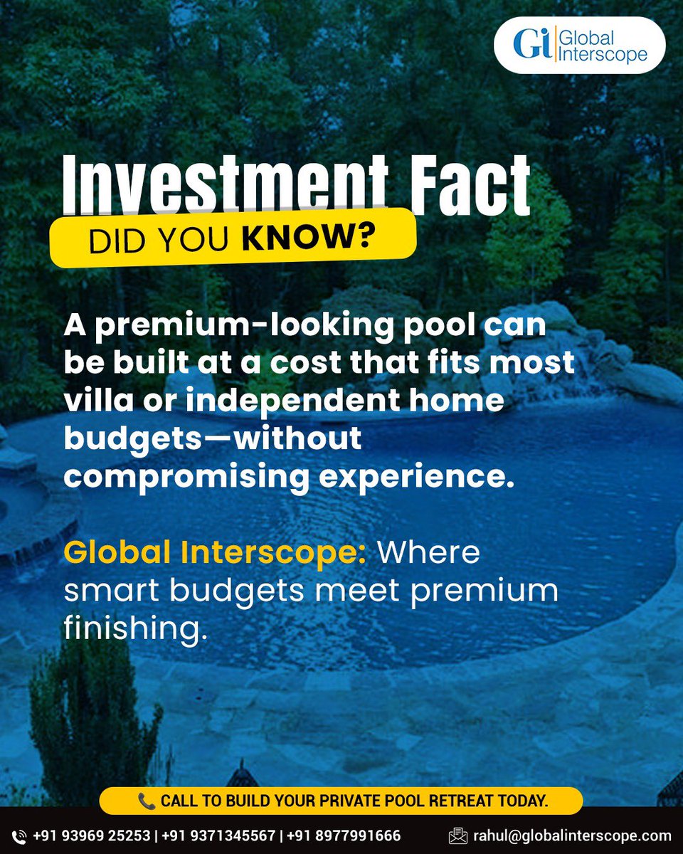 Here’s a property upgrade people rarely talk about — yet it adds luxury, value, and comfort instantly.
With Global Interscope, smart planning meets premium aesthetics, giving every home the chance to feel like a private retreat.

#LuxuryPools #GlobalInterscope #BackyardUpgrade
