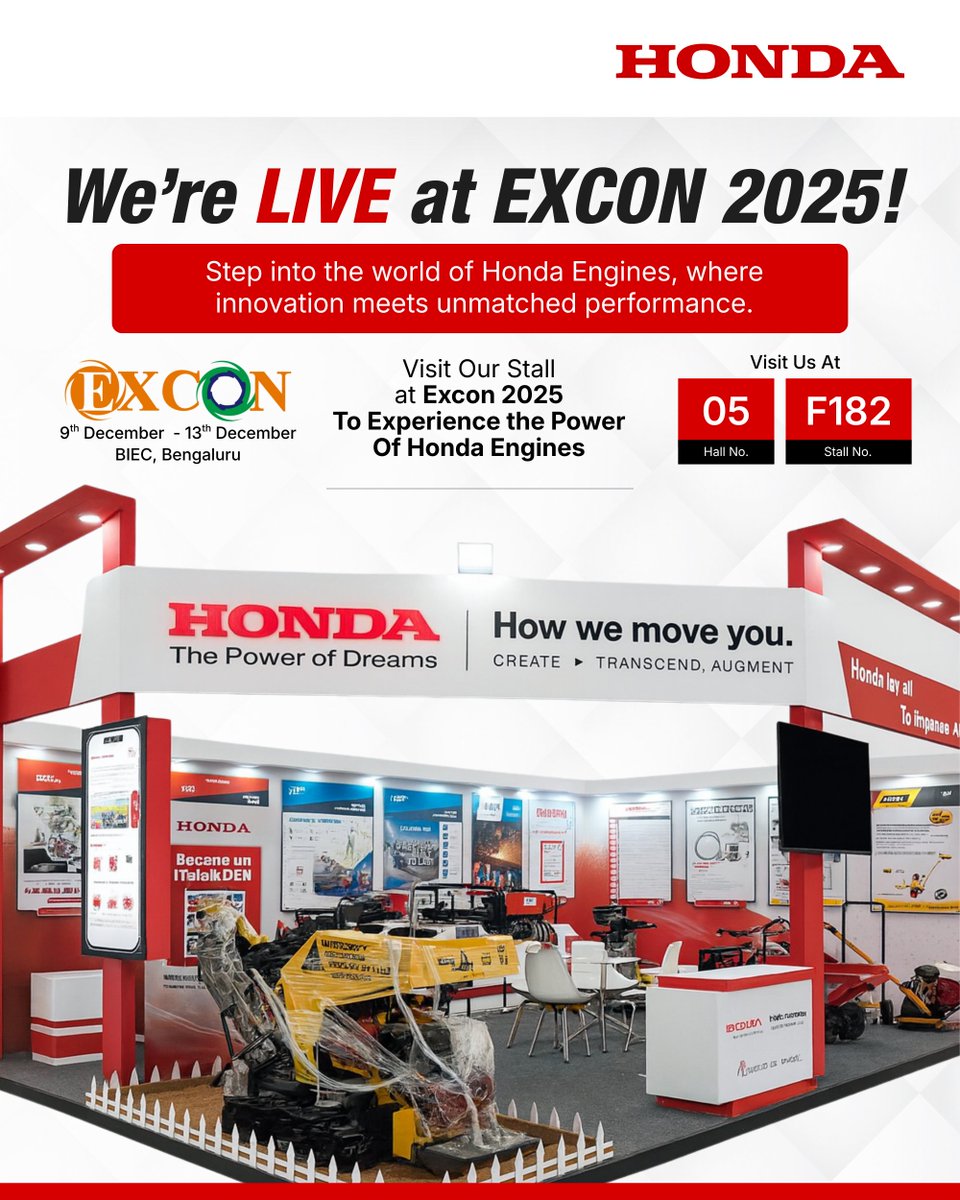 Equip9_'s tweet photo. We’re live at EXCON 2025!

Visit us at Hall 05, Stall F182 to explore our complete range of gasoline and electric power solutions designed for OEMs, contractors, and high-demand applications.

#HondaPowerProducts #HondaEngines #ConstructionEquipment #EngineTechnology #EXCON2025 https://t.co/ISeISkQiBv