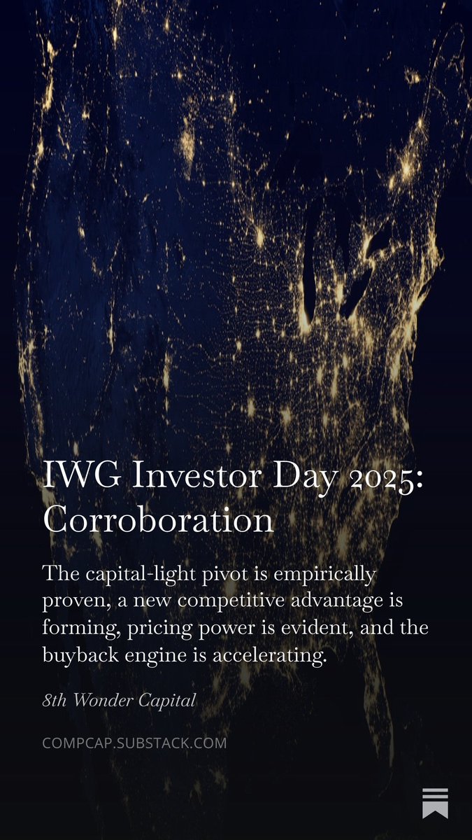 IWG $IWG.L is no longer a real estate company; it’s a platform that just opened ~1,000 locations for negligible net capital cost.
The market seems to price it as a recessionary landlord. The financials show a tech-enabled franchise model.  
substacktools.com/sharex/sgcm2Z-A