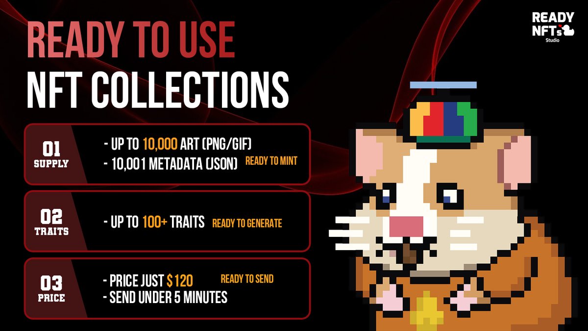 ReadyNFTStudio's tweet photo. ✨ Want to launch your NFT collection without the hassle?
Ready NFT Collections gives you 10,000 arts, full metadata, 100+ traits, and all for just $120.

Fast, simple, and ready to mint.
#NFTCommunity #NFTDrop #Web3Creator https://t.co/8BcsJsD0q0