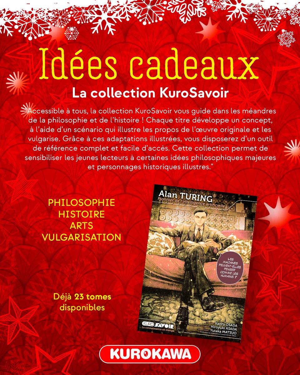 Kurokawa's tweet image. #KuroNoël 🎄 Idées cadeaux manga - Jour 9 🎁

La collection KuroSavoir 🧠

𝑳𝒆 𝑺𝒂𝒗𝒊𝒆𝒛-𝒗𝒐𝒖𝒔❓ La série KuroSavoir est divisée en 3 catégories : Littérature, Philosophie et Figures Historiques. Elle est régulièrement recommandée dans les écoles.