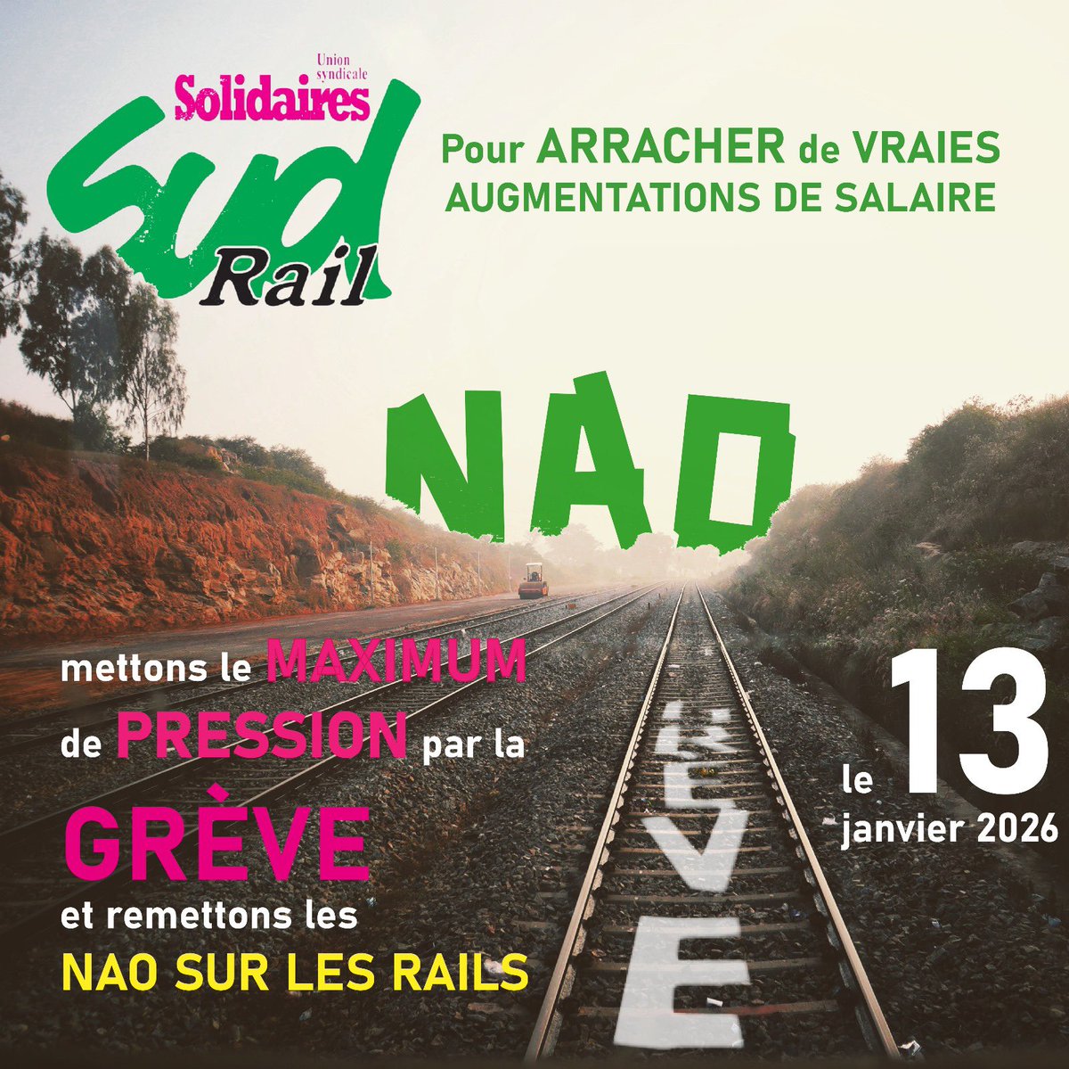 🛑 La fédération #SUDRail a décidé de mettre sous pression les prochaines négociations #salariales du <a href="/GroupeSNCF/">Groupe SNCF</a>  le #13janvier ! 

👊 Par la #greve dans tous les services et filiales, nous allons arracher de véritables augmentations #salariales ! 

<a href="/UnionSolidaires/">Union syndicale Solidaires</a> #social