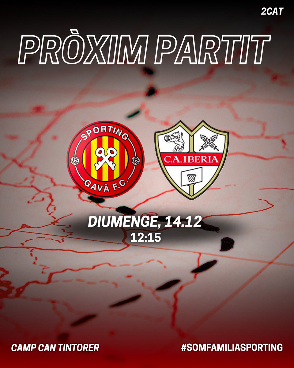 🔴⚪ PRÓXIM PARTIT!

Tornem a casa!
Aquest diumenge 14 de desembre, el nostre primer equip rep la visita del C.A. Iberia.

📍 Can Tintorer
⏰ 12:15h

Venim en un gran moment i toca defensar la nostra fortalesa davant l’afició.
Som-hi equip, a per una nova victòria! 💪🔴⚪
