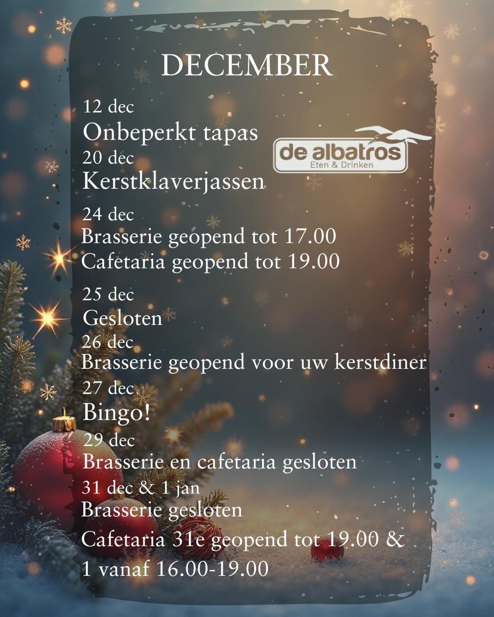 Activiteiten &amp; openingstijden december🎅🏼