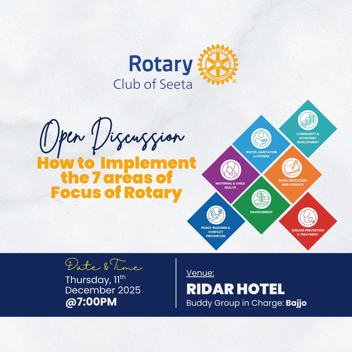 "The ability to focus is a defining characteristic of successful individuals." – Brian Tracy
Please join the round table discussion with the ridarz
#RotaryEyamba
#TheRidarz
#RCSeeta