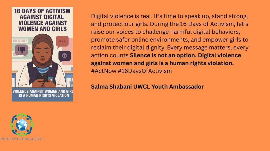 uwechangelives's tweet photo. Today marks Day 15 of the 16 Days of Activism against Gender Based Violence. Today we amplify and recognise the voices of UWCL Youth Ambassadors as they speak up for safer digital spaces. These are young voices sharing real concerns and solutions. #16DaysOfActivism #EndGBV https://t.co/PyC7e5swME