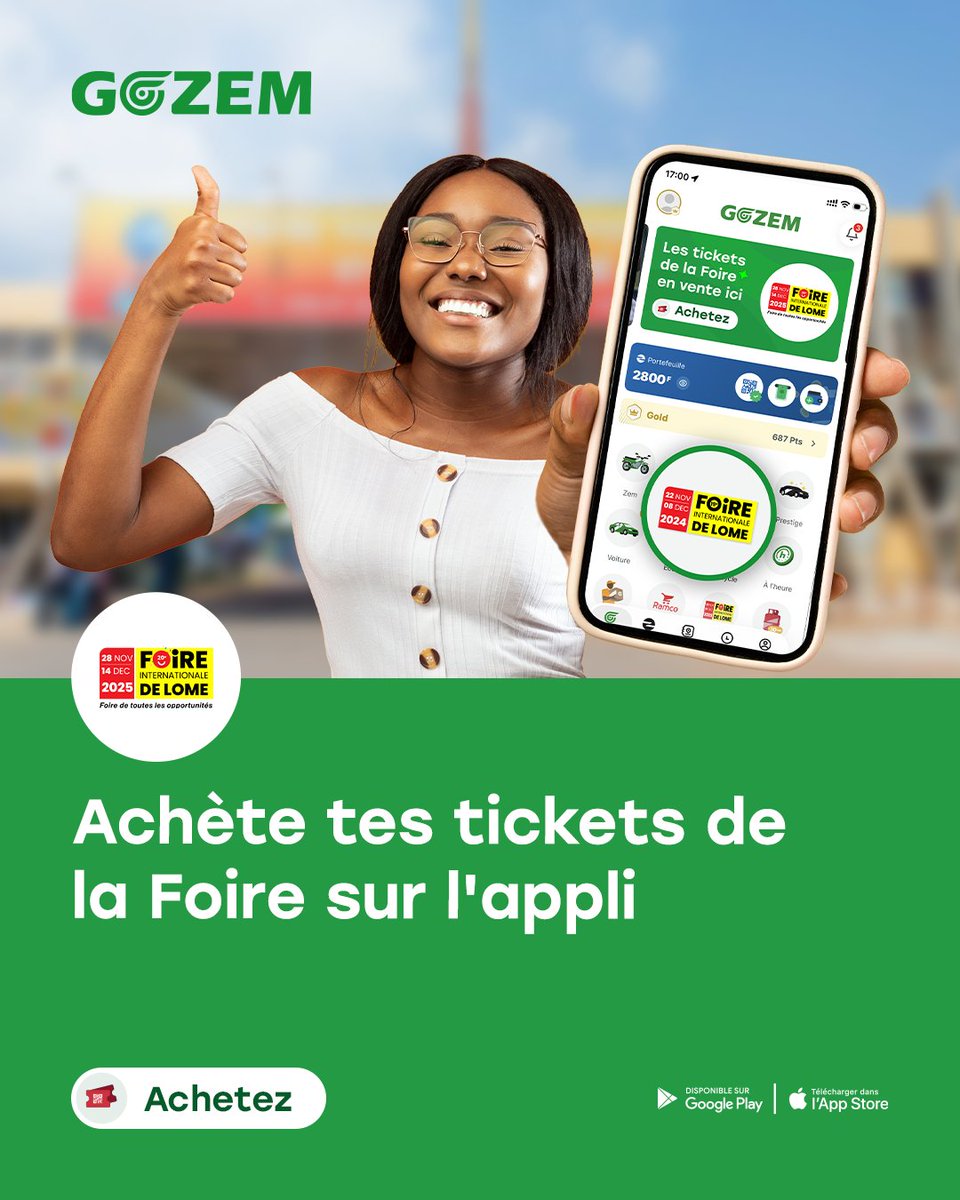 Dernière semaine pour venir visiter la Foire Internationale de Lomé ! 🔔

Achète tes tickets sur l'appli pour bénéficier d'un accès facile et rapide au site de la foire grâce aux entrées #Gozem !

Clique ici 👉 link.gozem.co/49vCRQ

#GozemTogo #FIL2025